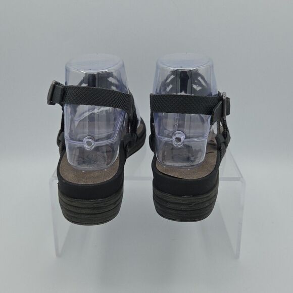 OTBT Aviate Black Two-Tone Leather Wedge Sandals Women’s 7.5 EUC Strappy Shoes - Picture 6 of 9